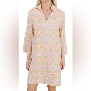 Shop the Mint Retro Inspired Peach Fan Medallion Long Sleeves Midi Dress Sz XXL